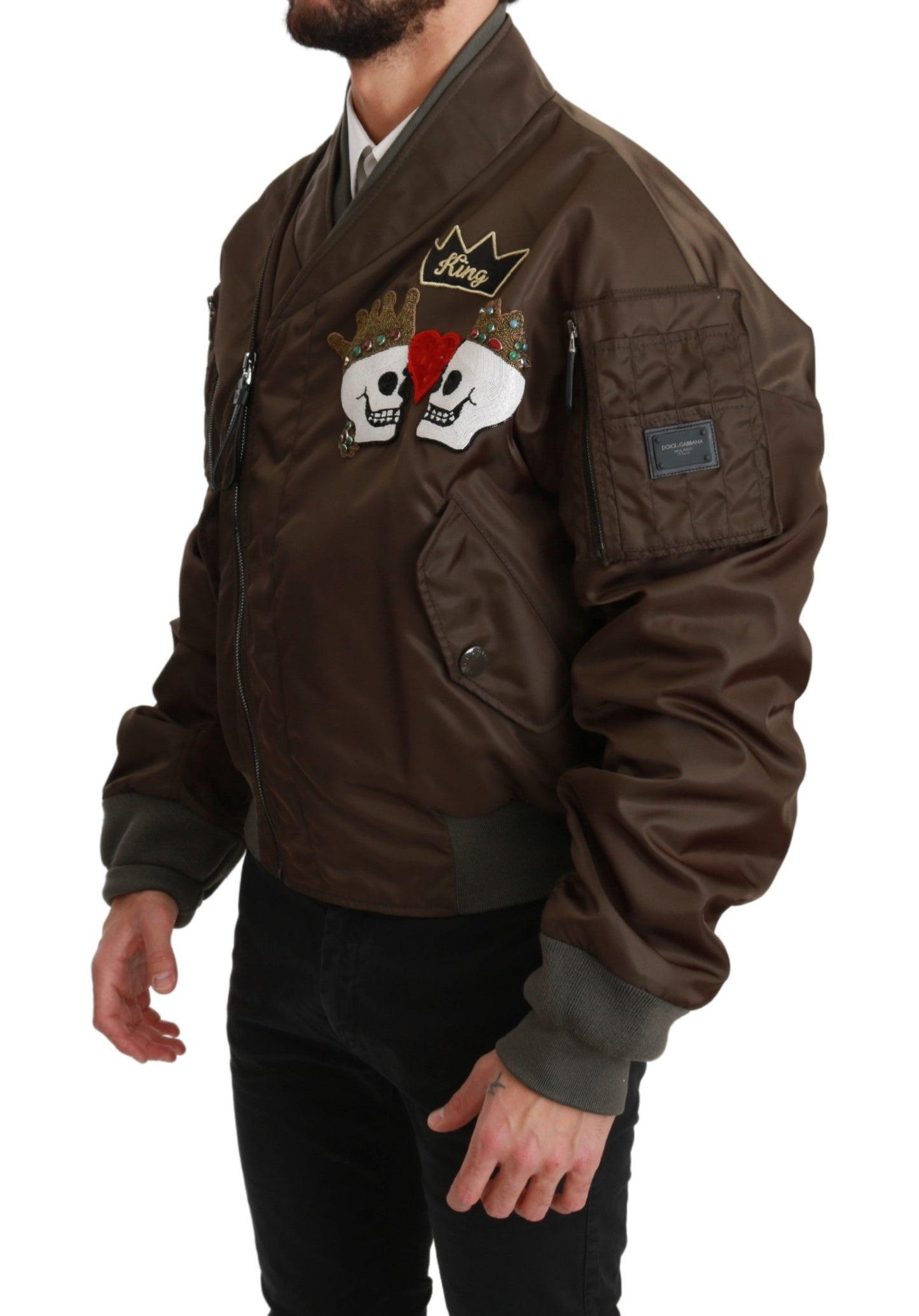 Veste Dolce & Gabbana marron à perles avec logo tête de mort