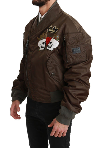 Veste Dolce & Gabbana marron à perles avec logo tête de mort