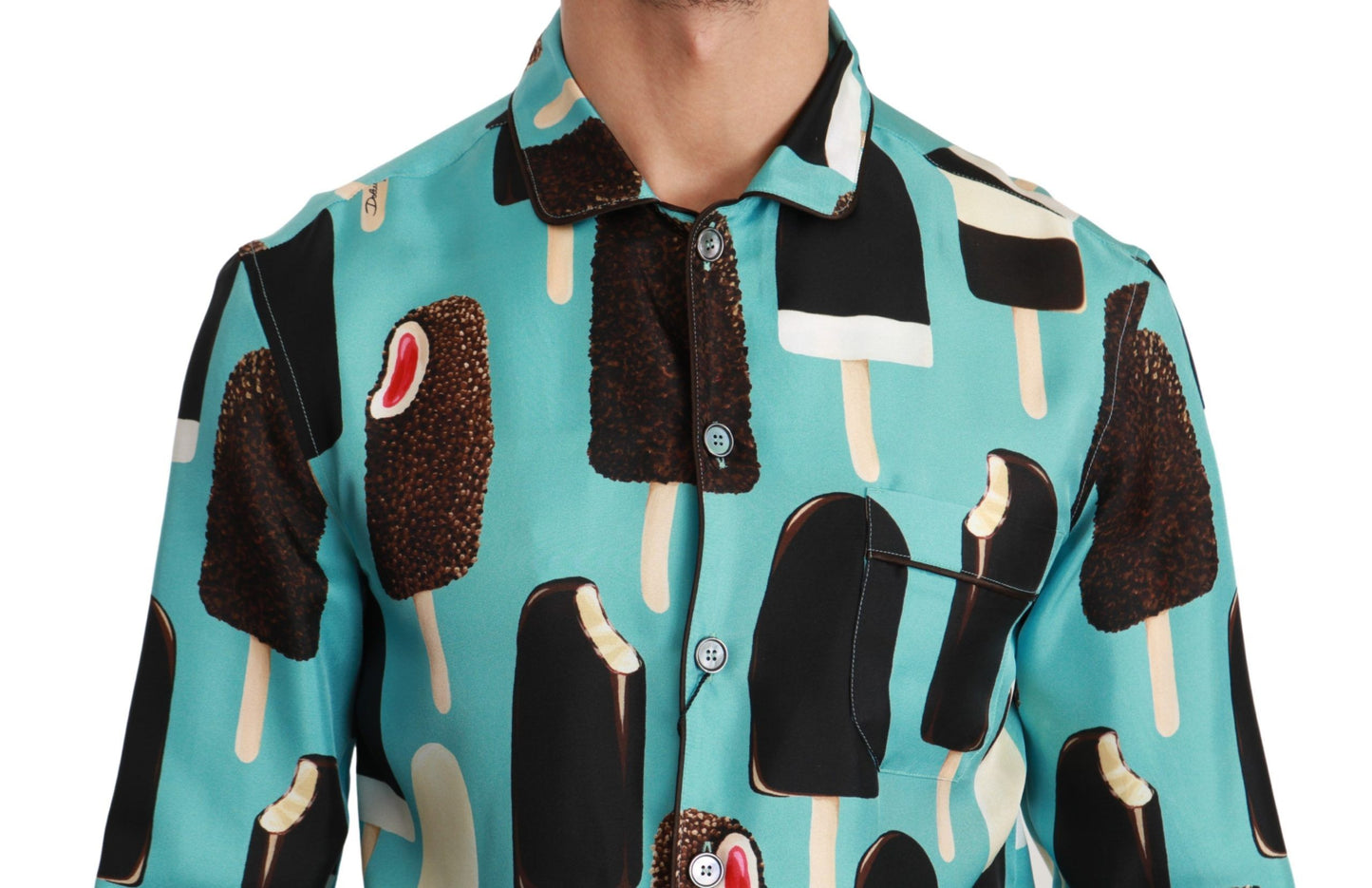Chemise décontractée Dolce & Gabbana en soie bleue imprimé crème glacée