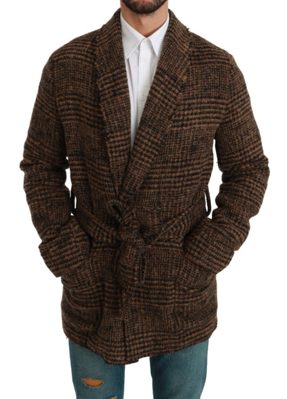 Manteau peignoir croisé en laine à carreaux marron Dolce & Gabbana