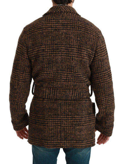 Manteau peignoir croisé en laine à carreaux marron Dolce & Gabbana