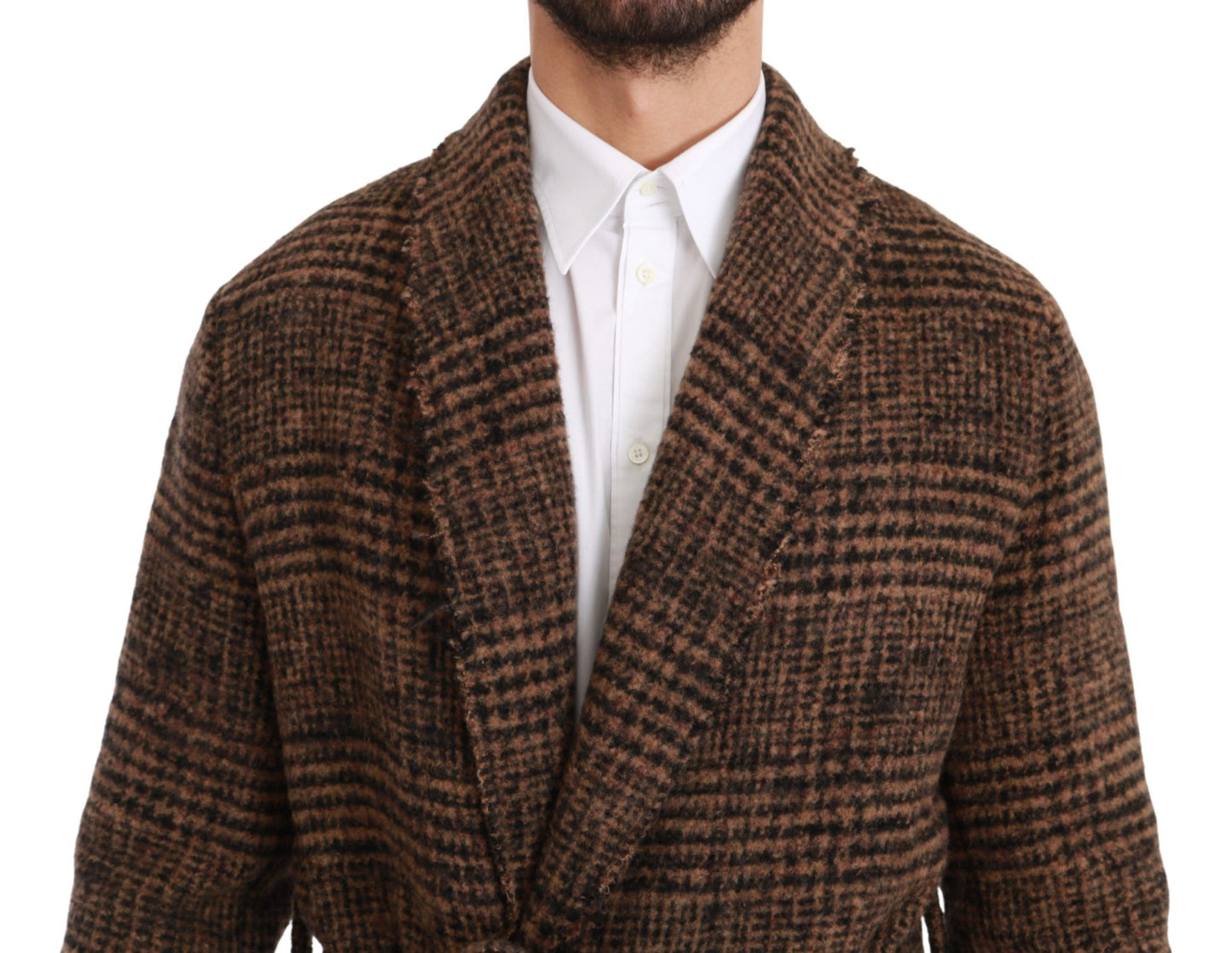 Manteau peignoir croisé en laine à carreaux marron Dolce & Gabbana