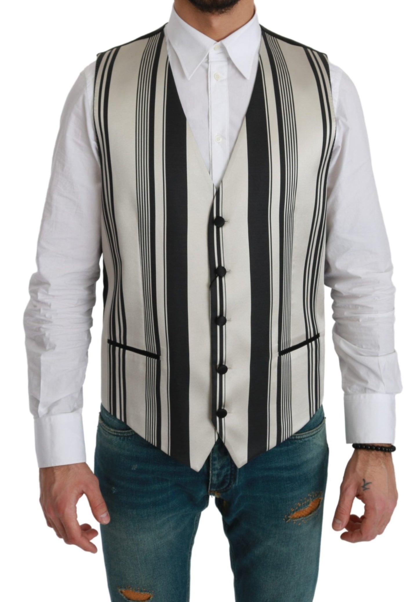 Gilet habillé Dolce & Gabbana rayé blanc et noir