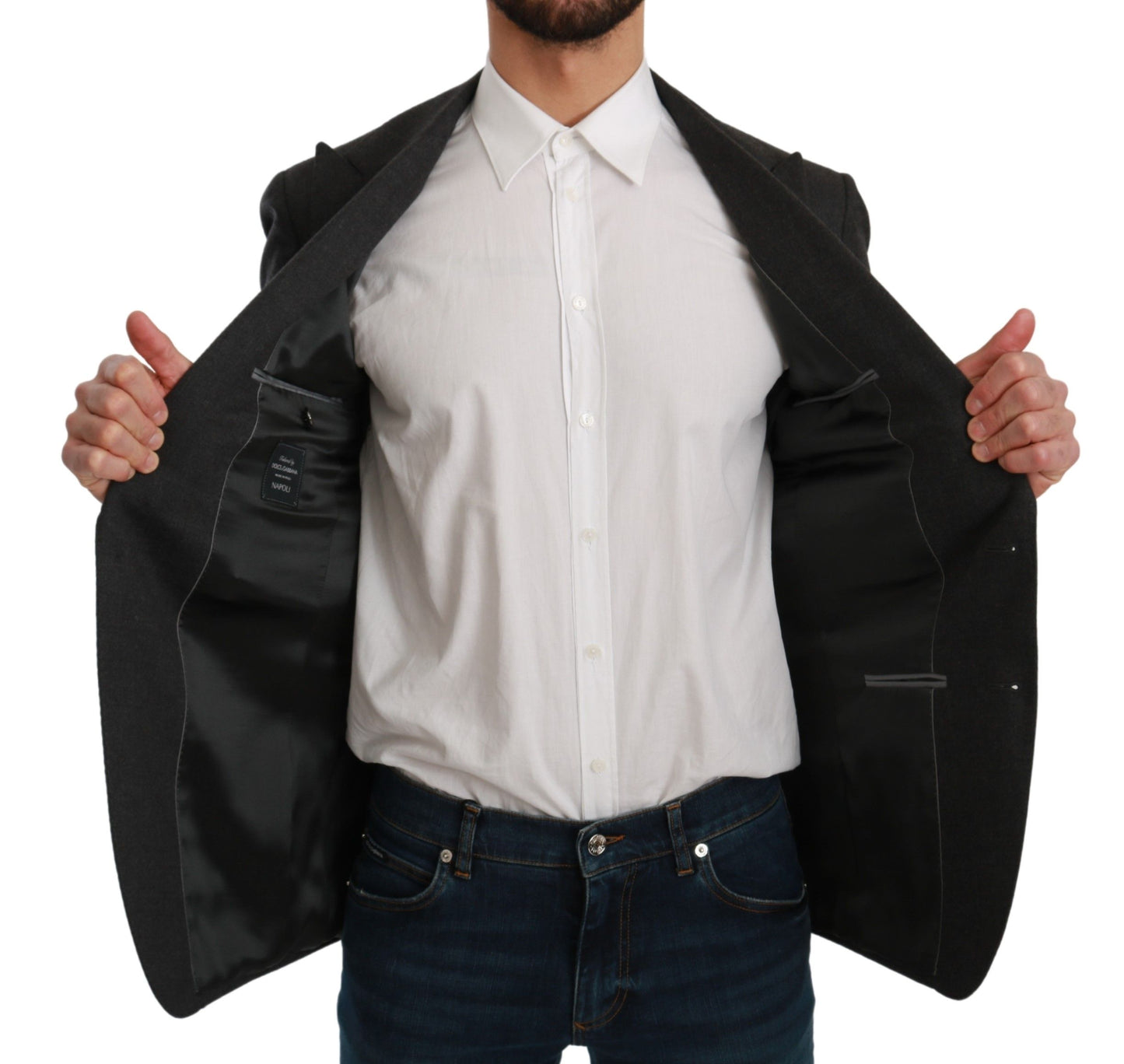Veste de costume Dolce & Gabbana gris NAPOLI en laine coupe ajustée