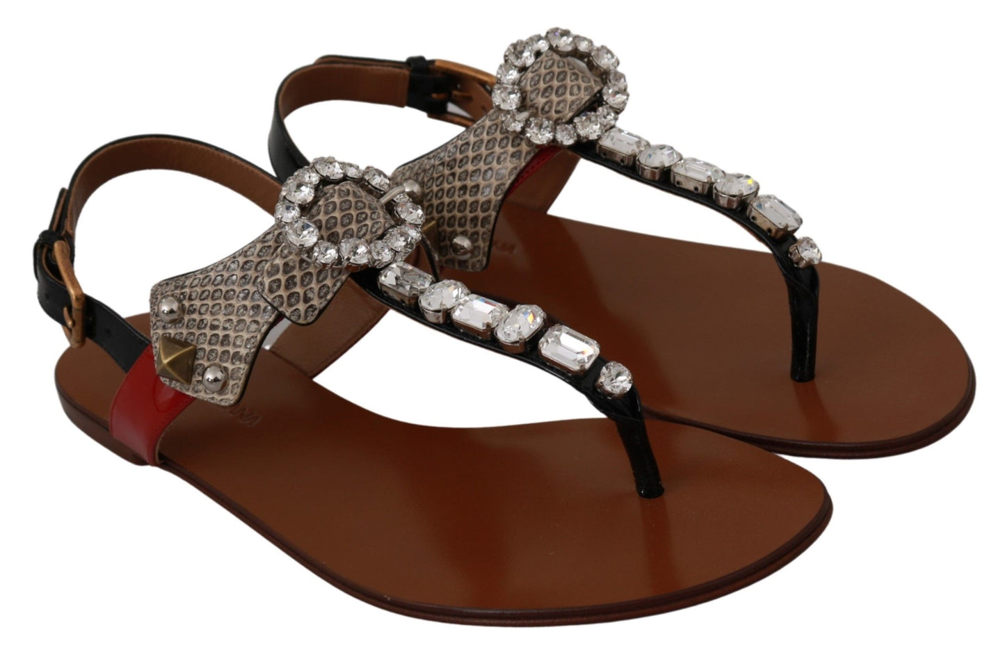 Dolce & Gabbana Sandales Tongs Chaussures en Cuir Ayers et Cristaux