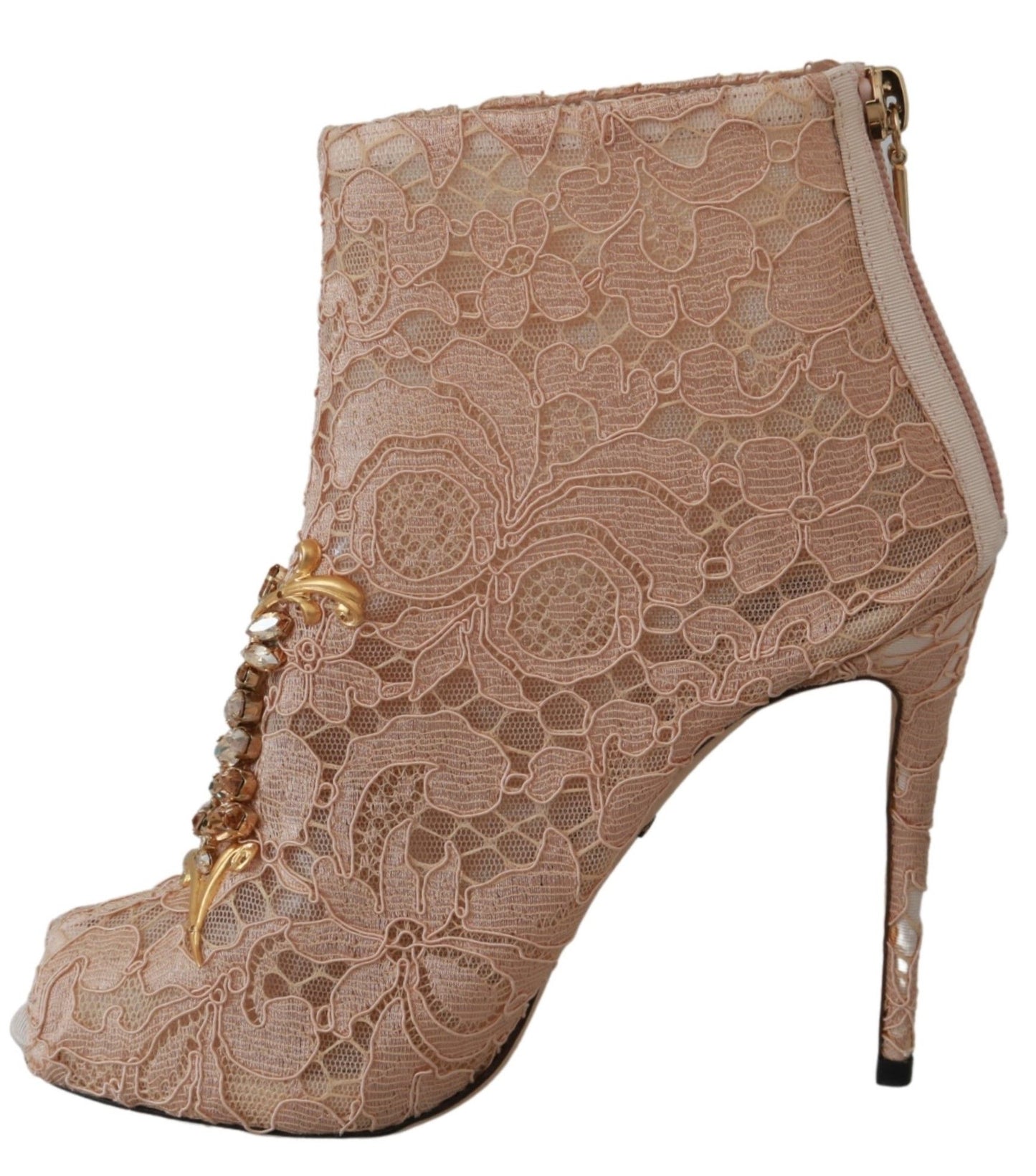 Bottines à talons aiguilles Dolce & Gabbana en dentelle et cristaux roses