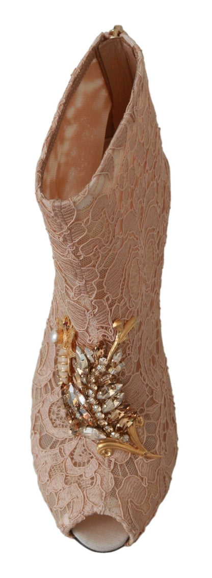 Bottines à talons aiguilles Dolce & Gabbana en dentelle et cristaux roses