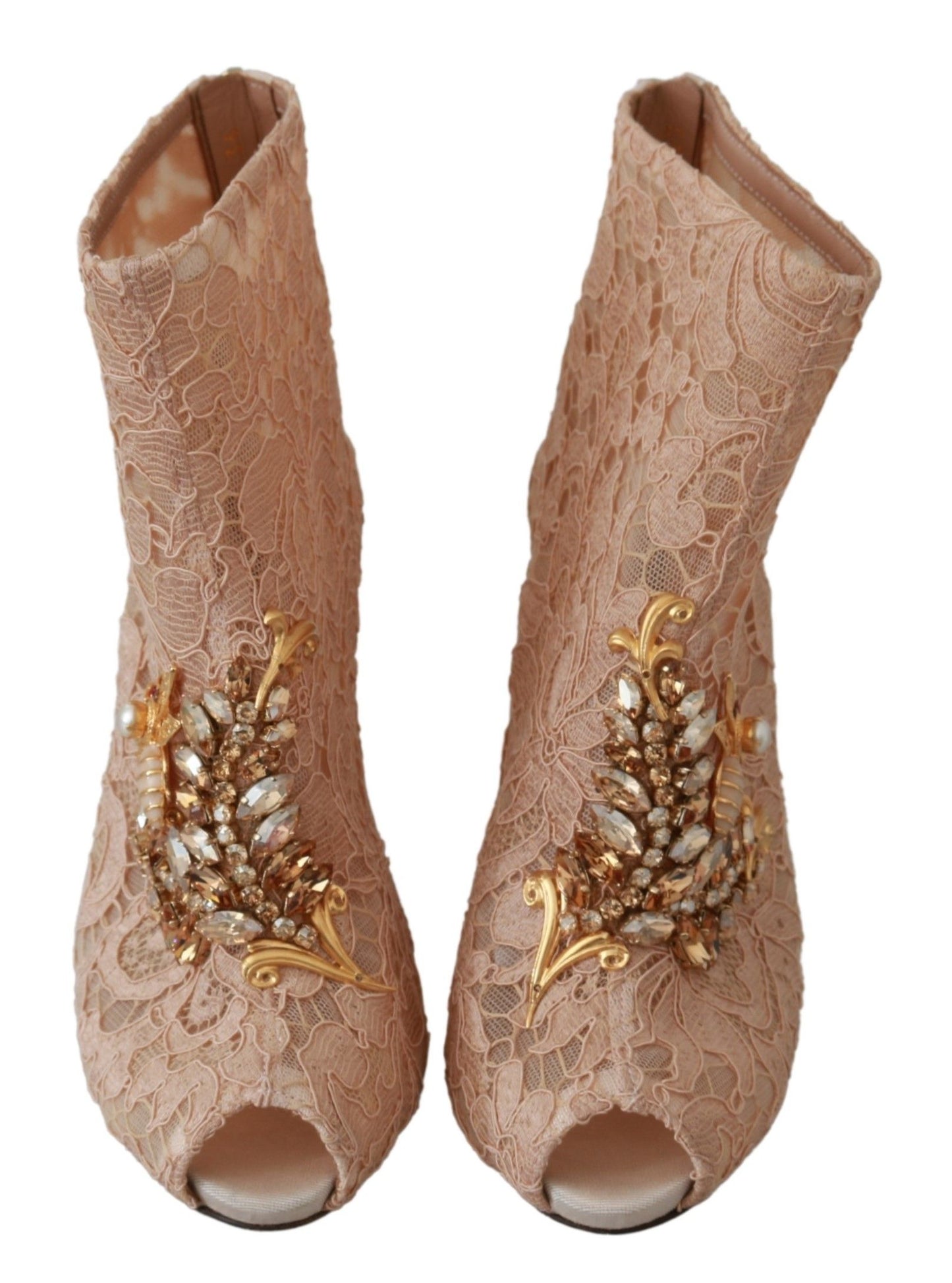 Bottines à talons aiguilles Dolce & Gabbana en dentelle et cristaux roses