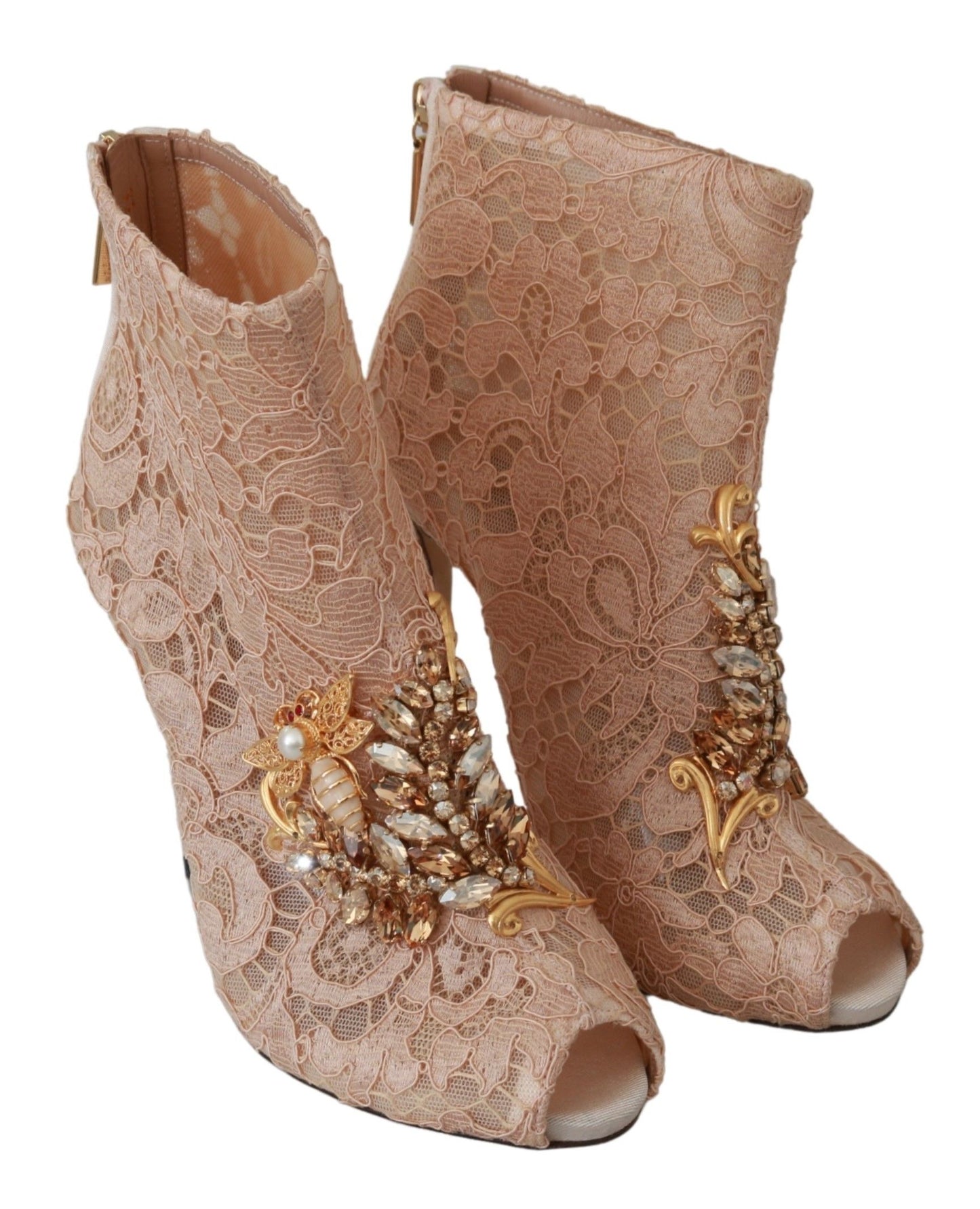 Bottines à talons aiguilles Dolce & Gabbana en dentelle et cristaux roses