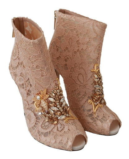 Bottines à talons aiguilles Dolce & Gabbana en dentelle et cristaux roses