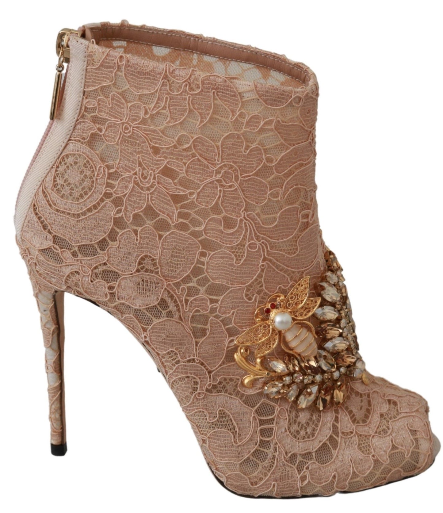 Bottines à talons aiguilles Dolce & Gabbana en dentelle et cristaux roses