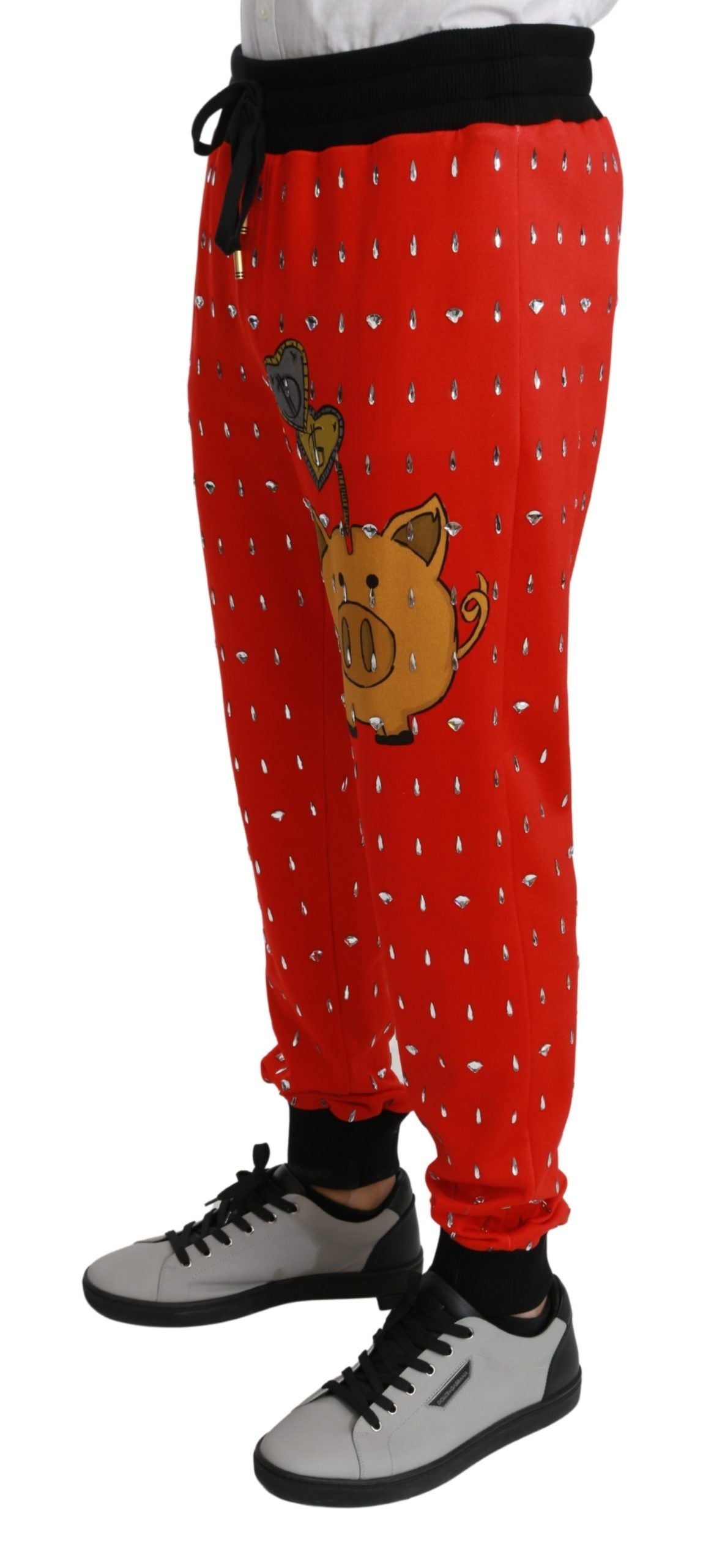 Pantalon Dolce & Gabbana en coton rouge avec tirelire en cristal