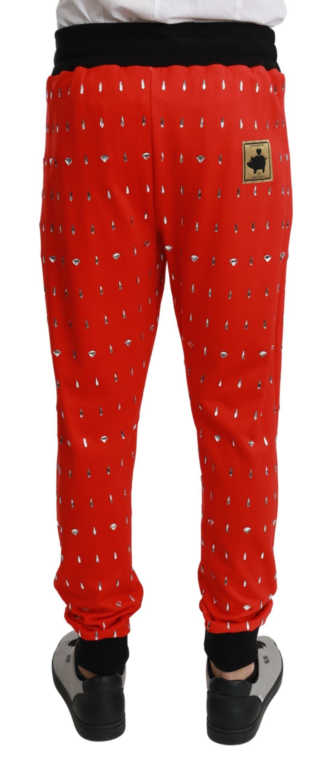 Pantalon Dolce & Gabbana en coton rouge avec tirelire en cristal