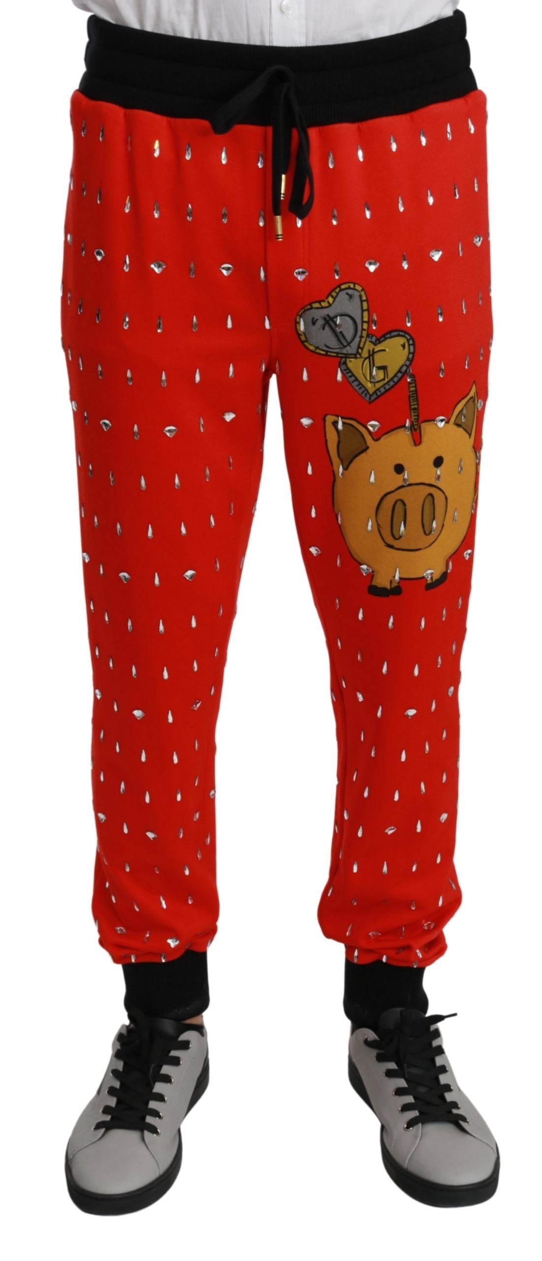 Pantalon Dolce & Gabbana en coton rouge avec tirelire en cristal