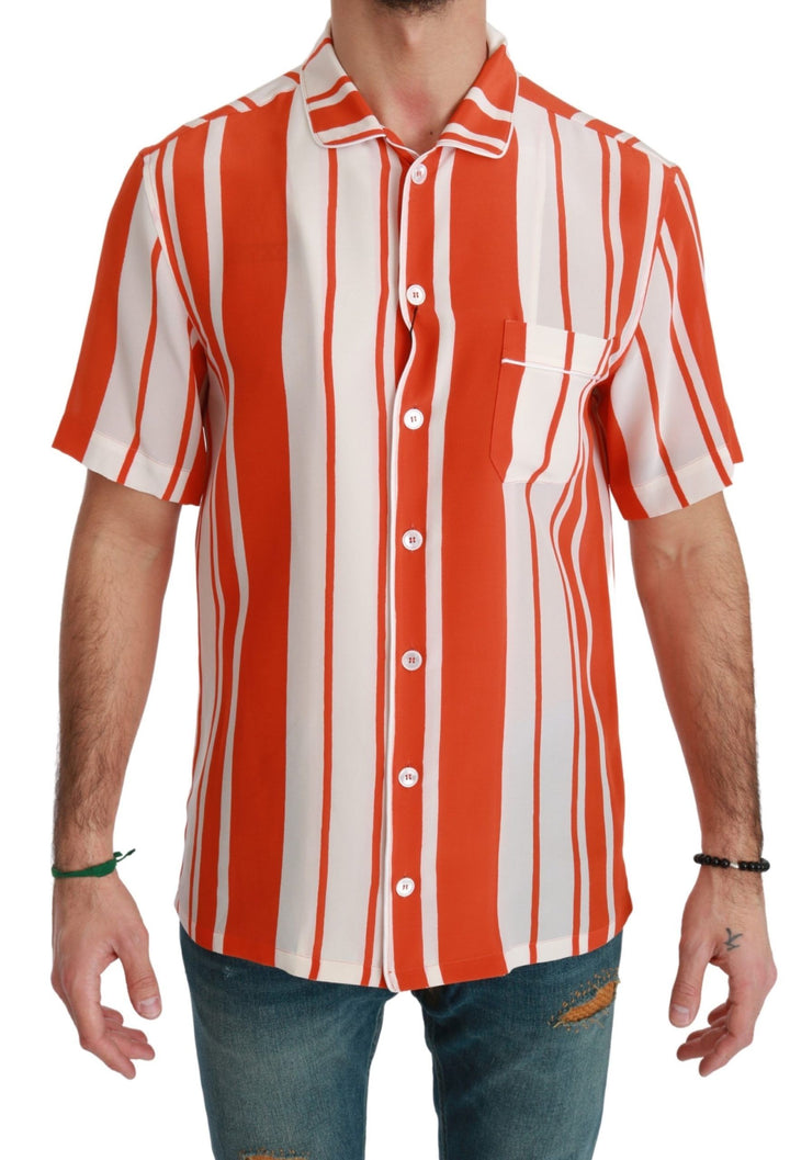 Camisa blanca Dolce & Gabbana de manga corta a rayas de seda naranja