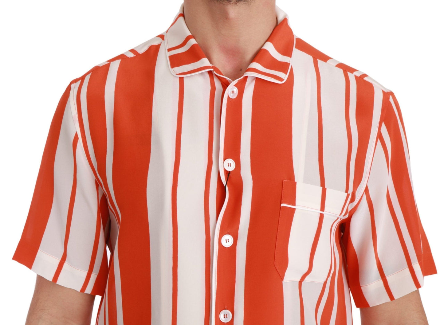 Chemise blanche à rayures Dolce & Gabbana en soie orange à manches courtes