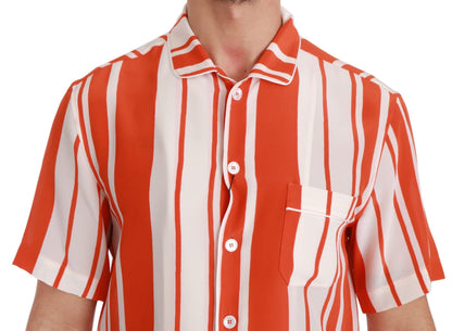 Chemise blanche à rayures Dolce & Gabbana en soie orange à manches courtes