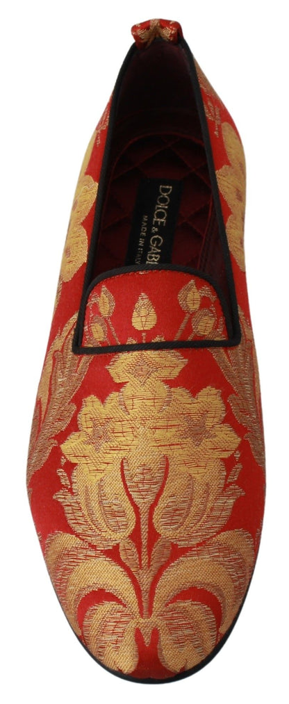 Chaussures Mocassins en Brocart Rouge et Or Dolce & Gabbana