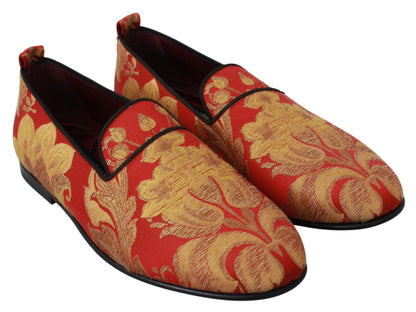 Chaussures Mocassins en Brocart Rouge et Or Dolce & Gabbana