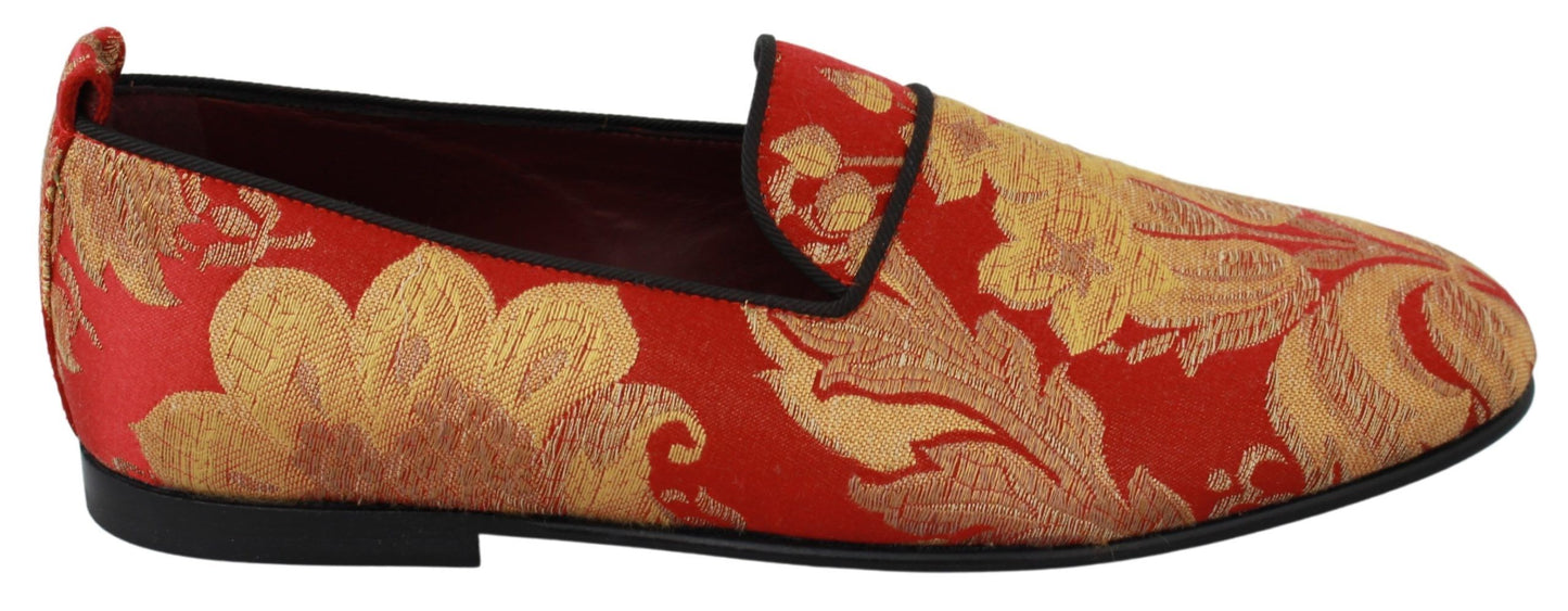 Chaussures Mocassins en Brocart Rouge et Or Dolce & Gabbana