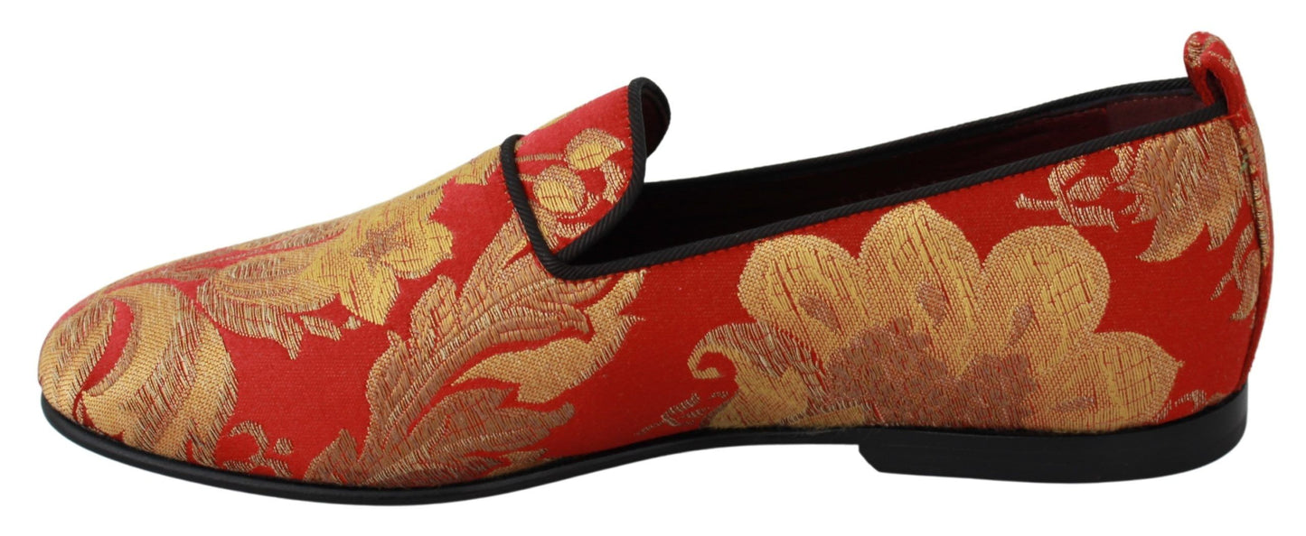 Chaussures Mocassins en Brocart Rouge et Or Dolce & Gabbana
