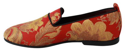 Chaussures Mocassins en Brocart Rouge et Or Dolce & Gabbana