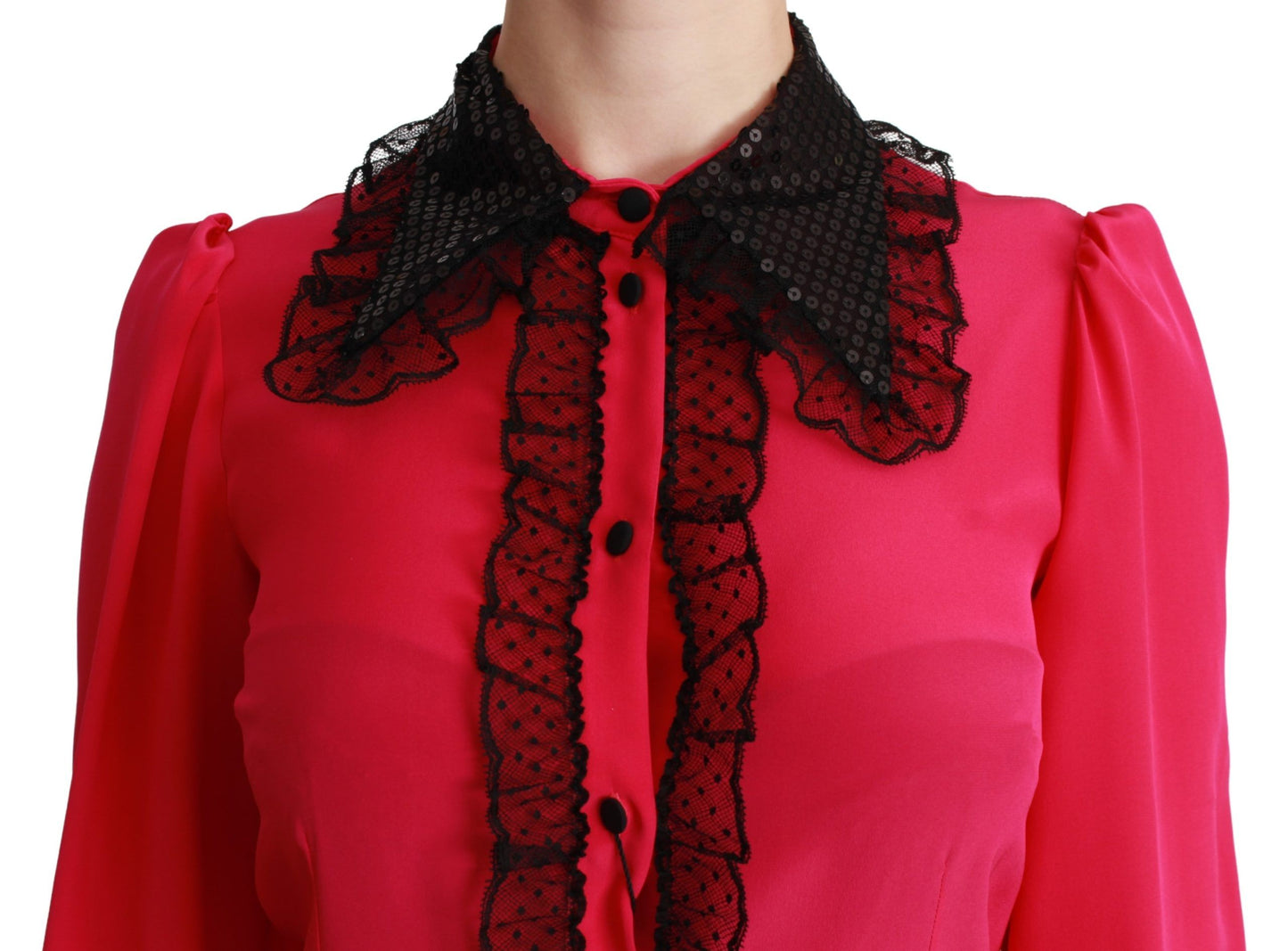 Chemisier Dolce & Gabbana en soie rose et dentelle noire à sequins