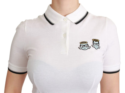 T-shirt Polo en Coton Blanc #dgfamily Dolce & Gabbana