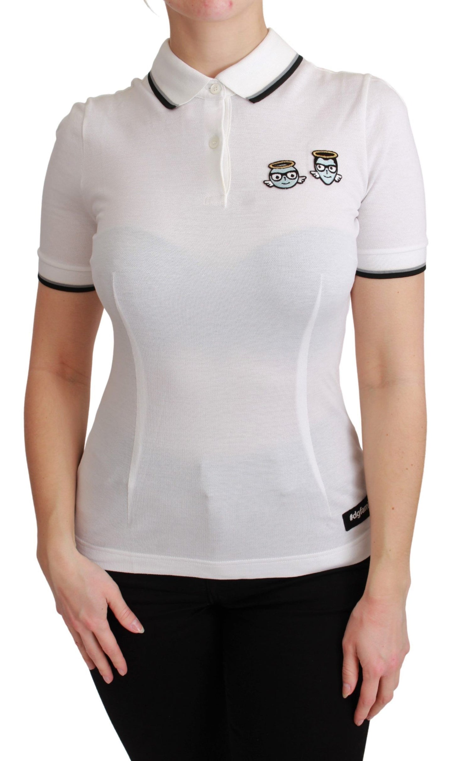 T-shirt Polo en Coton Blanc #dgfamily Dolce & Gabbana