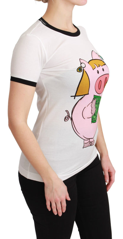 T-shirt en coton Dolce & Gabbana blanc imprimé ANNÉE DU COCHON