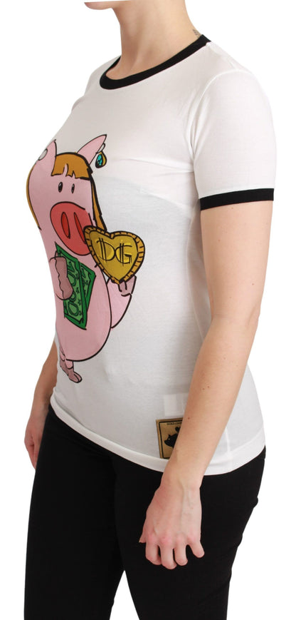 T-shirt en coton Dolce & Gabbana blanc imprimé ANNÉE DU COCHON