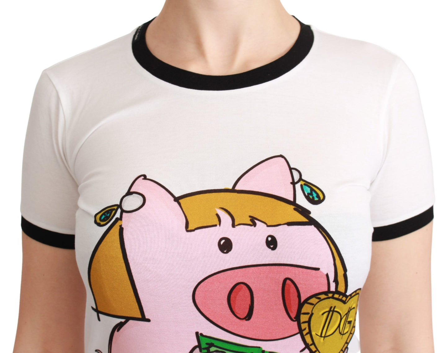 T-shirt en coton Dolce & Gabbana blanc imprimé ANNÉE DU COCHON