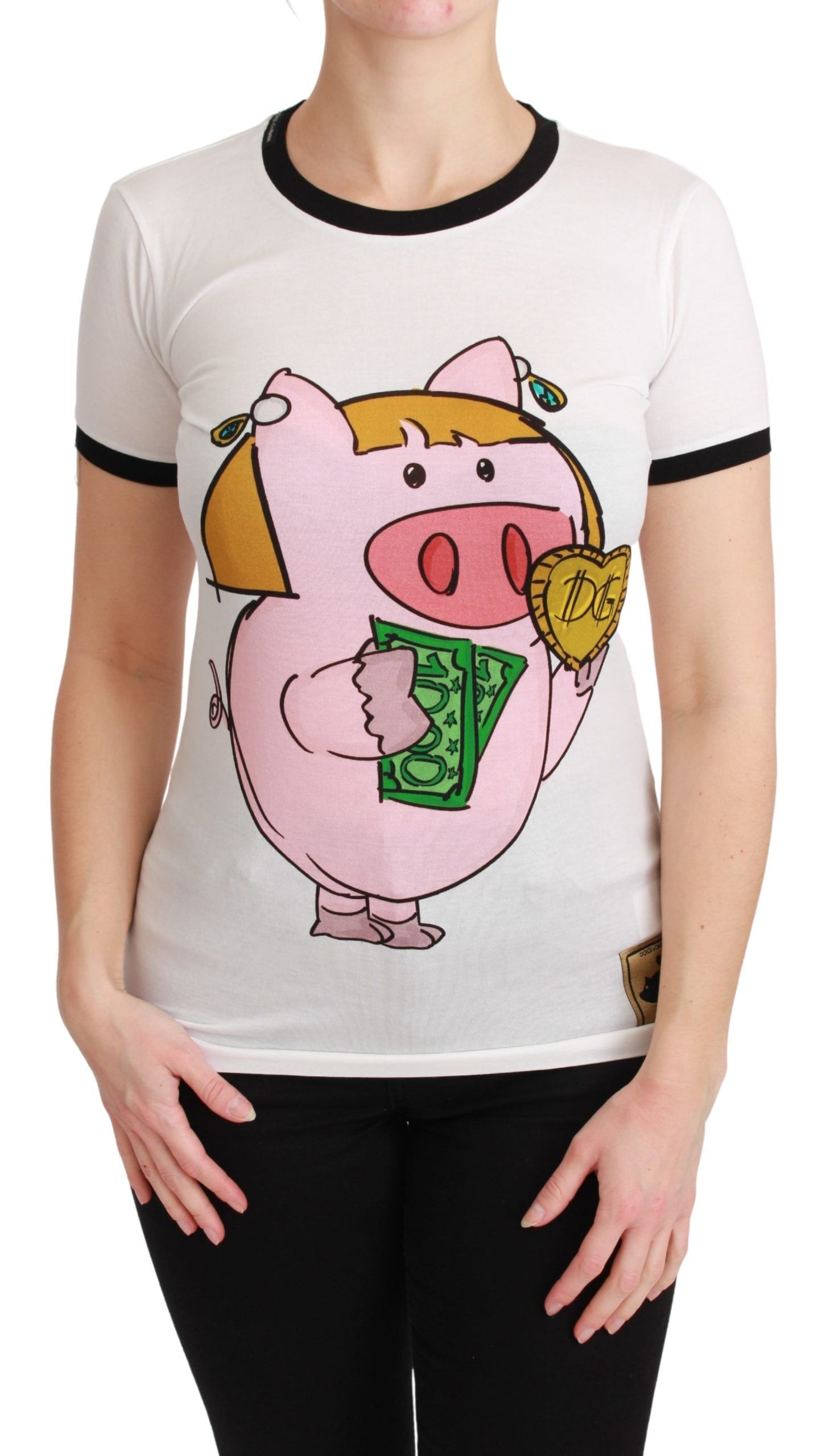 T-shirt en coton Dolce & Gabbana blanc imprimé ANNÉE DU COCHON