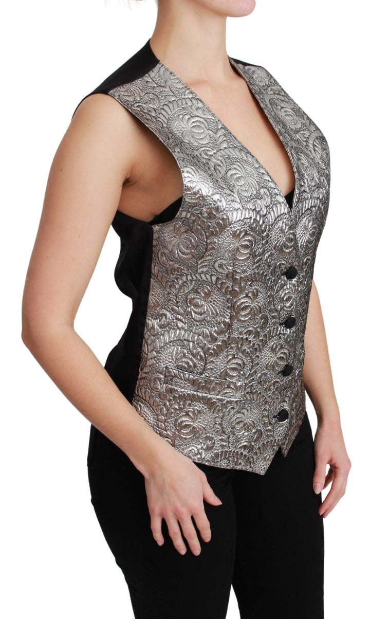 Top metálico sin mangas Dolce & Gabbana de brocado plateado