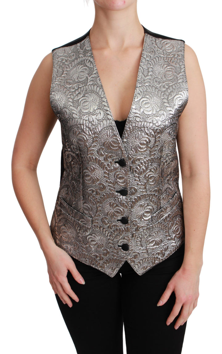 Top metálico sin mangas Dolce & Gabbana de brocado plateado