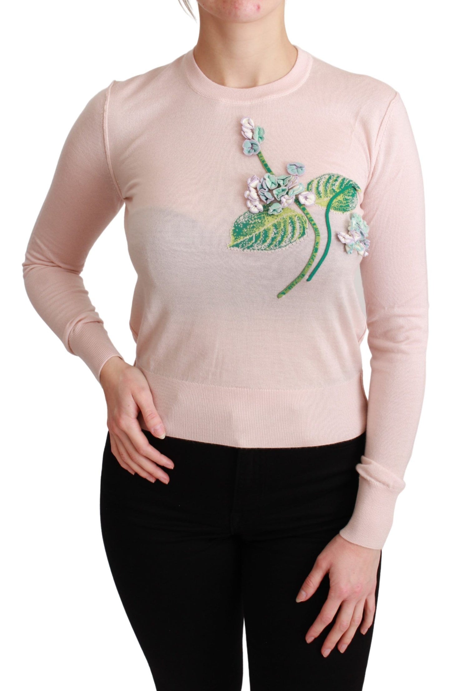 Pull Dolce & Gabbana en soie et cachemire à motifs floraux roses