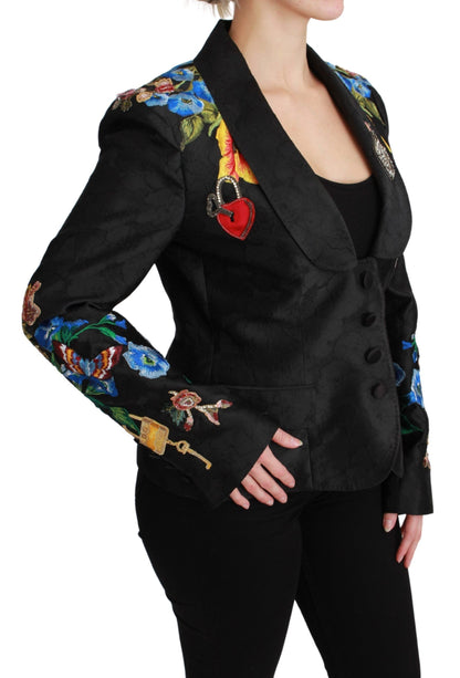Veste Blazer Dolce & Gabbana en Brocart Noir Ornée de Cristaux