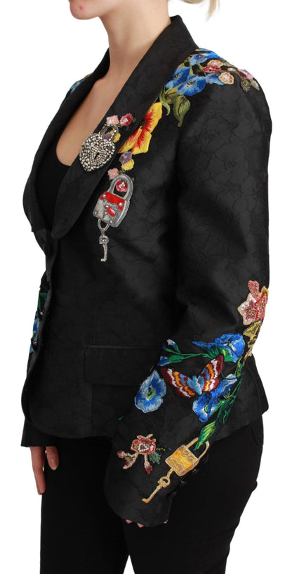 Veste Blazer Dolce & Gabbana en Brocart Noir Ornée de Cristaux