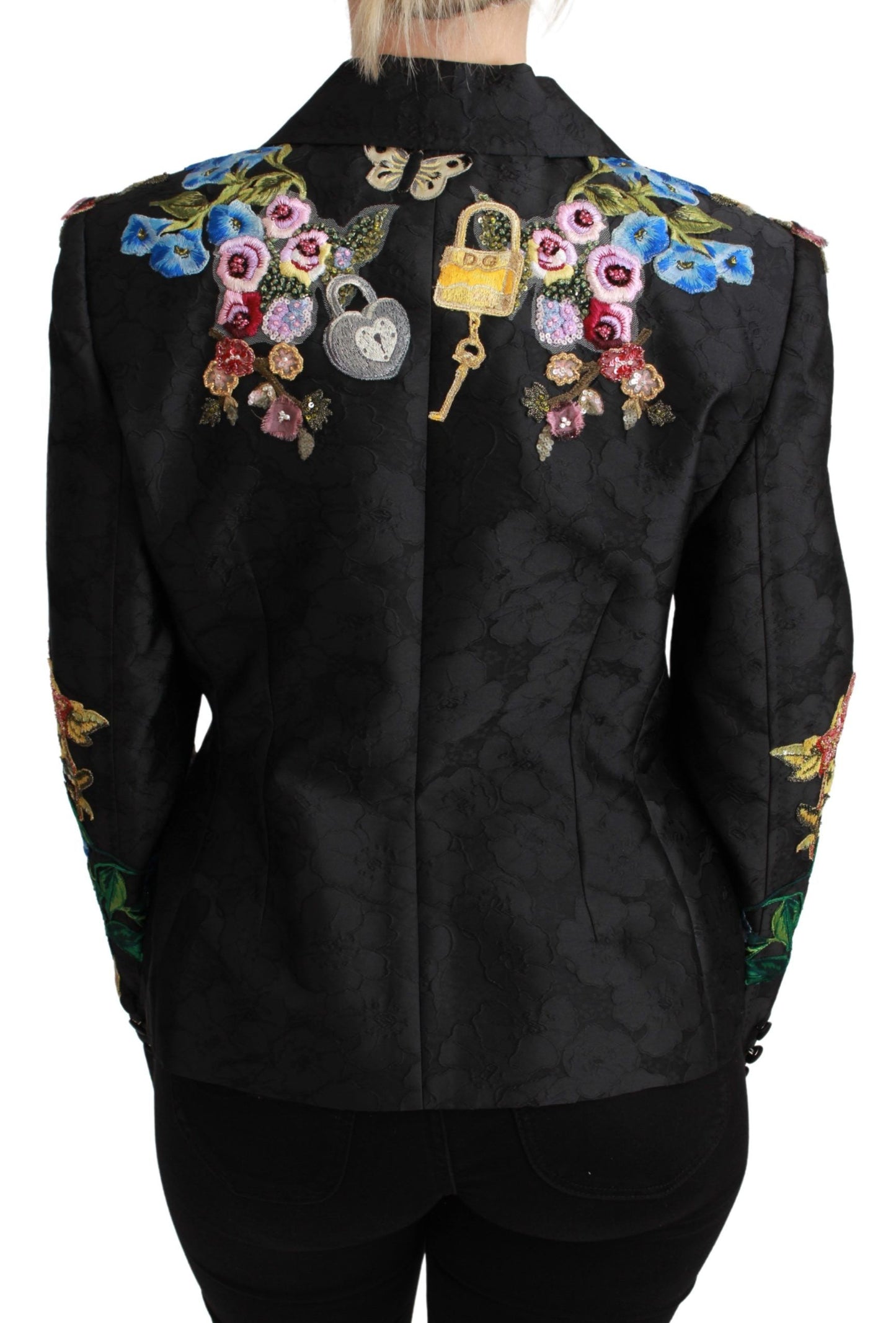 Veste Blazer Dolce & Gabbana en Brocart Noir Ornée de Cristaux
