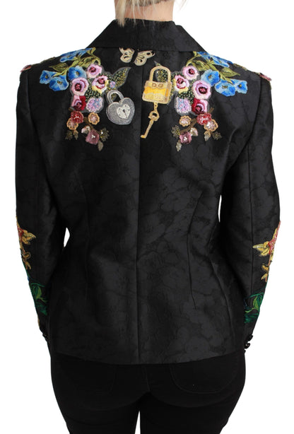 Veste Blazer Dolce & Gabbana en Brocart Noir Ornée de Cristaux