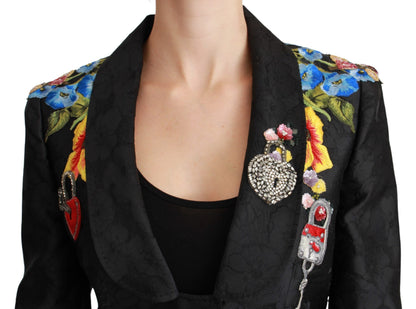 Veste Blazer Dolce & Gabbana en Brocart Noir Ornée de Cristaux