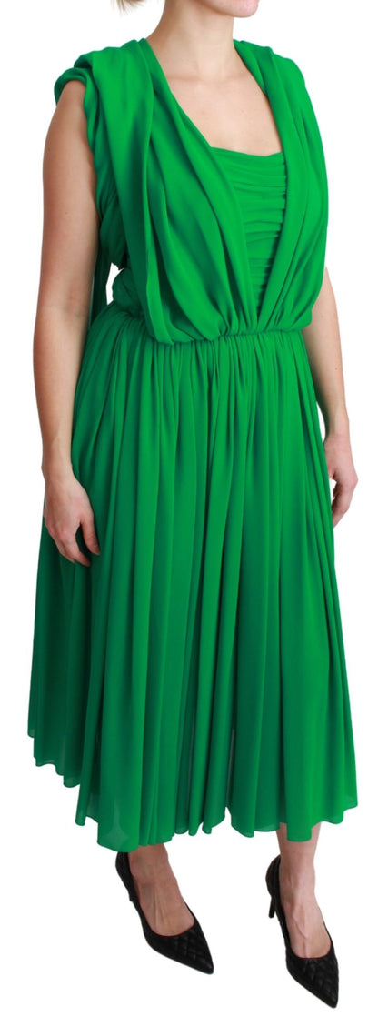 Robe longue plissée sans manches vert 100 % soie Dolce & Gabbana