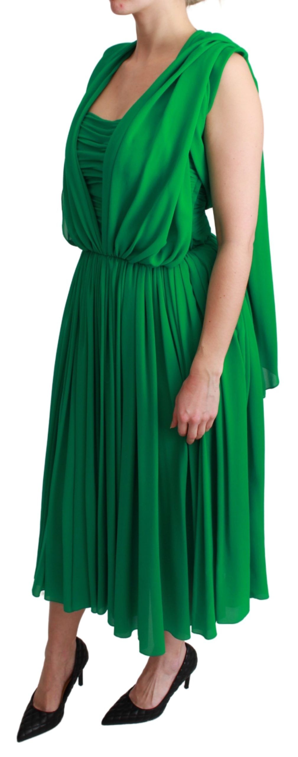 Robe longue plissée sans manches vert 100 % soie Dolce & Gabbana