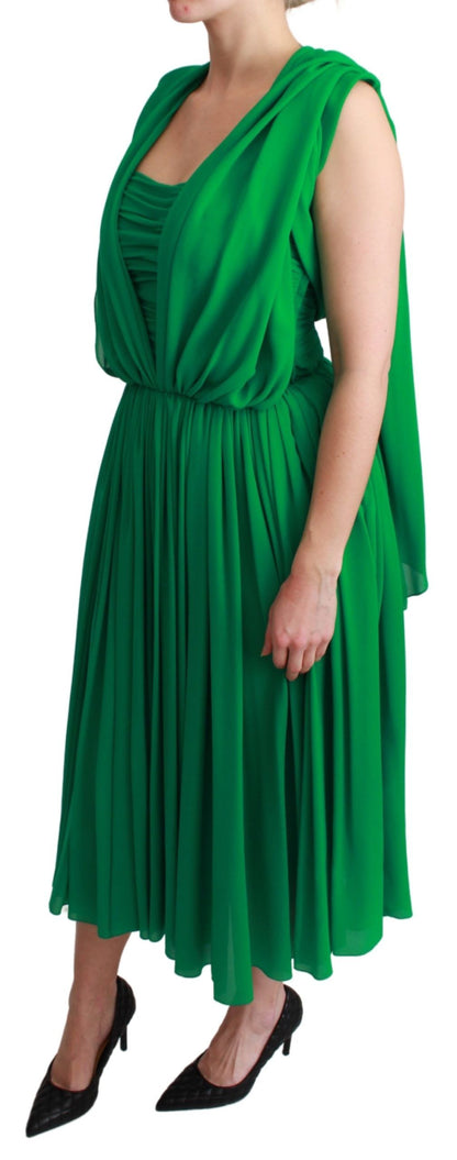 Robe longue plissée sans manches vert 100 % soie Dolce & Gabbana