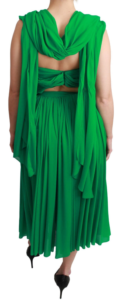 Robe longue plissée sans manches vert 100 % soie Dolce & Gabbana