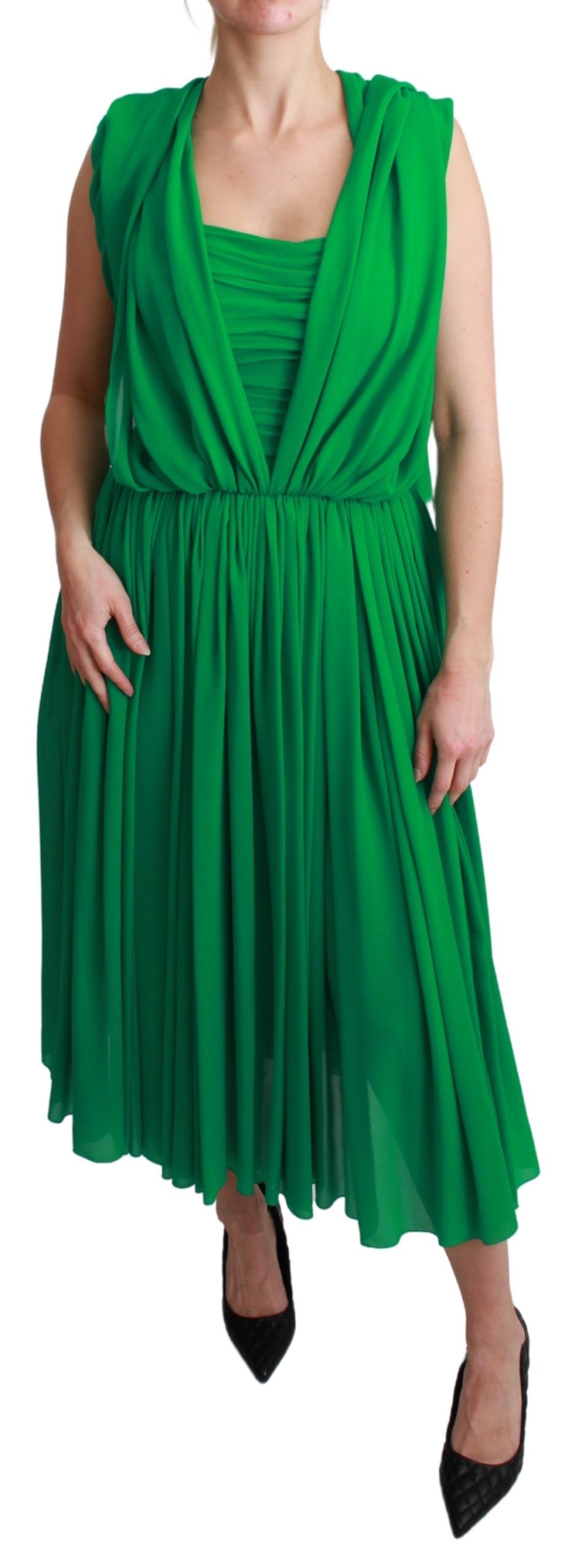 Robe longue plissée sans manches vert 100 % soie Dolce & Gabbana
