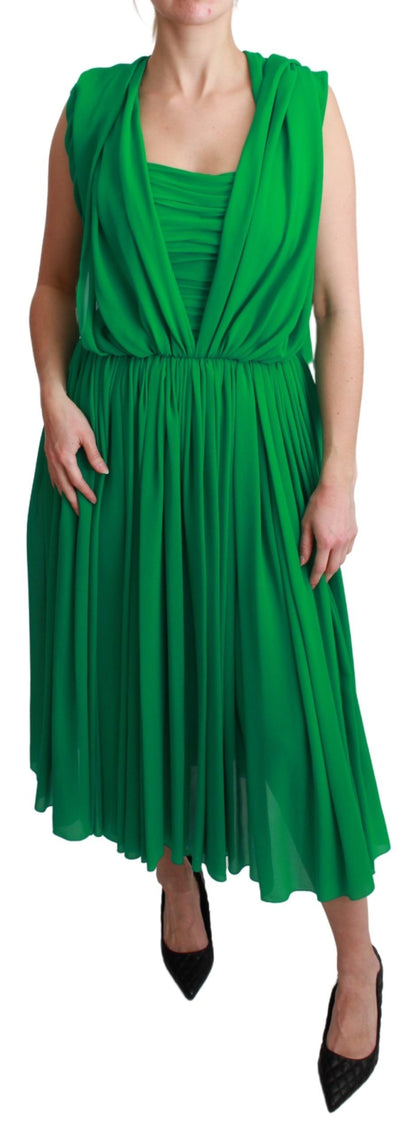 Robe longue plissée sans manches vert 100 % soie Dolce & Gabbana