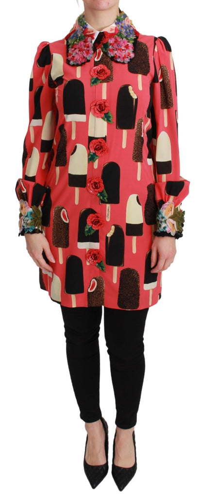 Robe à paillettes Dolce & Gabbana rose avec imprimé roses et glaces
