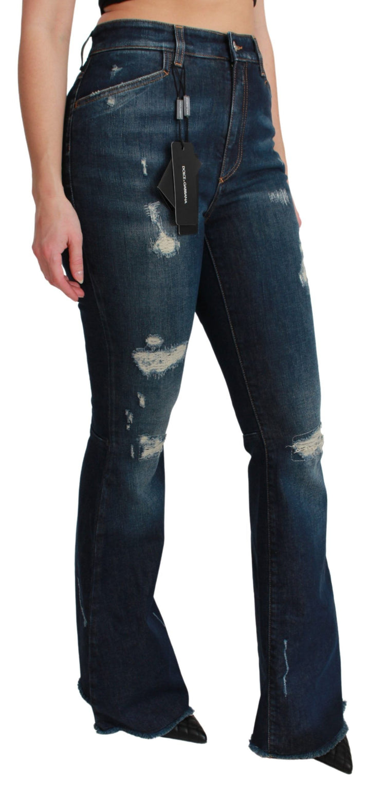 Pantalones Vaqueros Acampanados de Algodón Elástico Azul Vaquero de Dolce & Gabbana