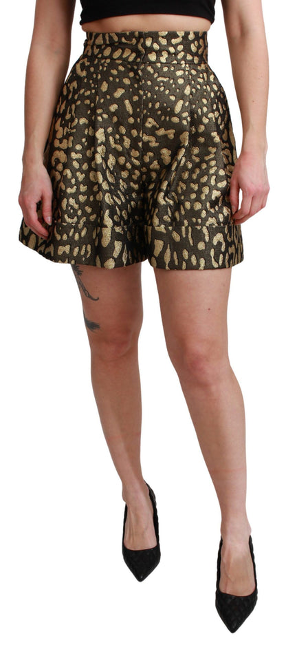 Shorts en coton taille haute Dolce & Gabbana noir et doré